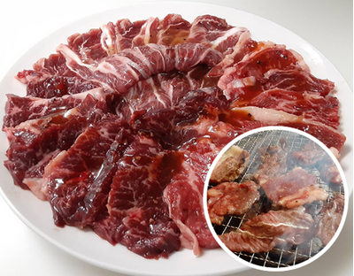 【スタミナ満点焼肉セット3種600g！】（ニンニク醤油ダレ漬けカルビ200g、ニンニク醤油ダレ漬けハラミ200g、塩ダレホホ肉200g）：1980円